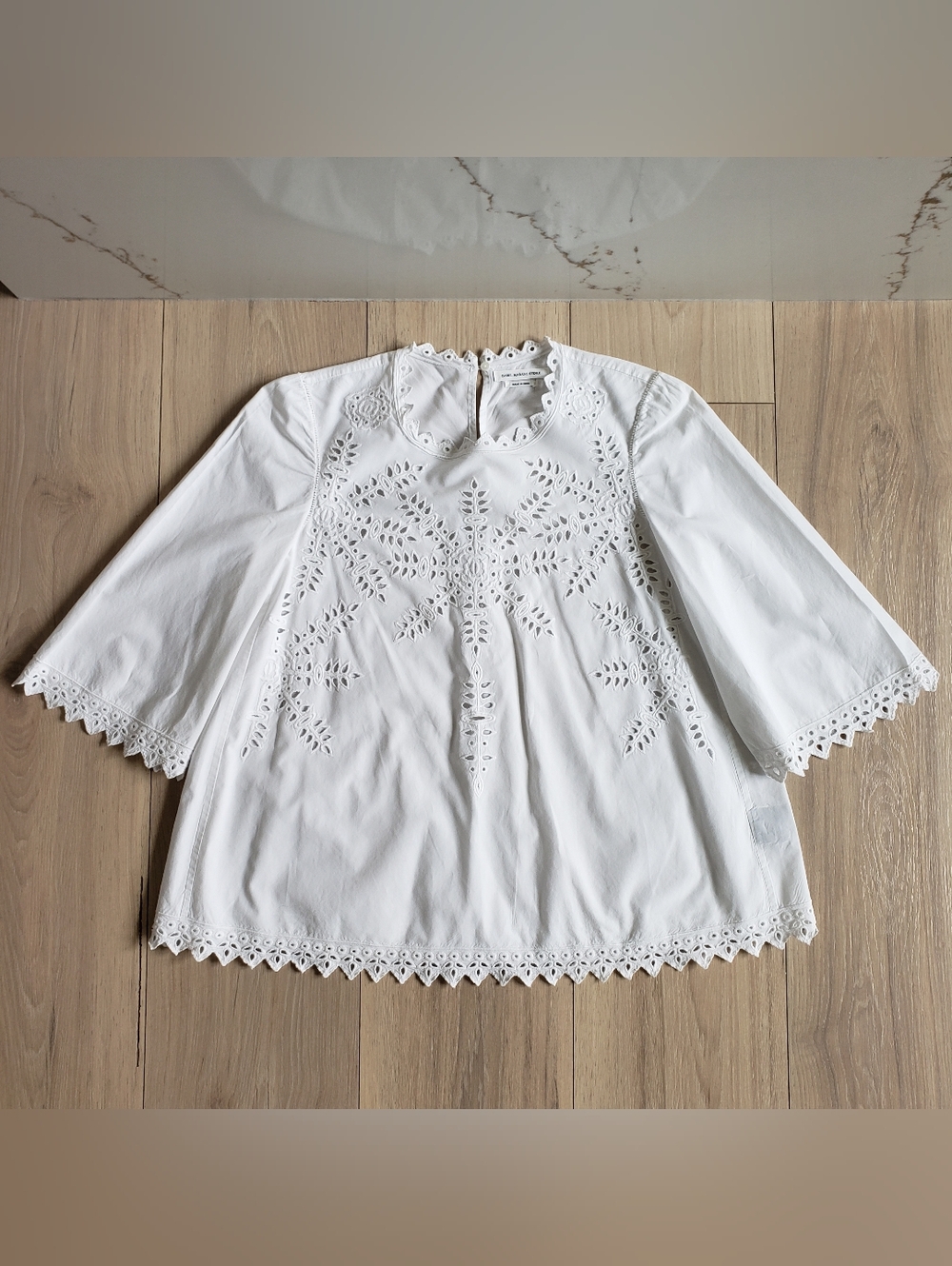 Isabel Marant White Eyelet Scalloped Cotton Blouse